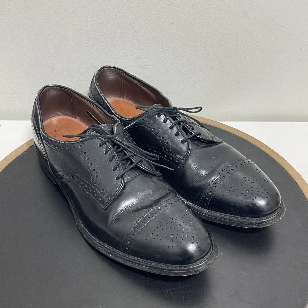 Allen Edmonds Sanford Black Leather Cap Toe Brogue Derby Shoes Mens 9 AA 5207